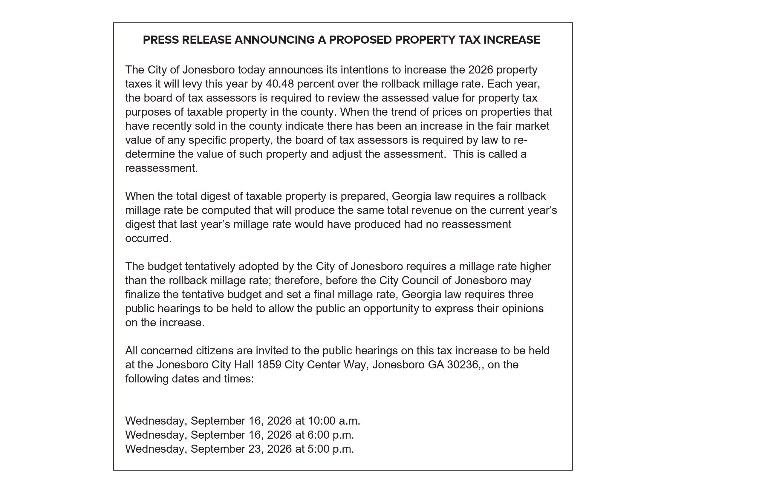 PRESS RELEASE